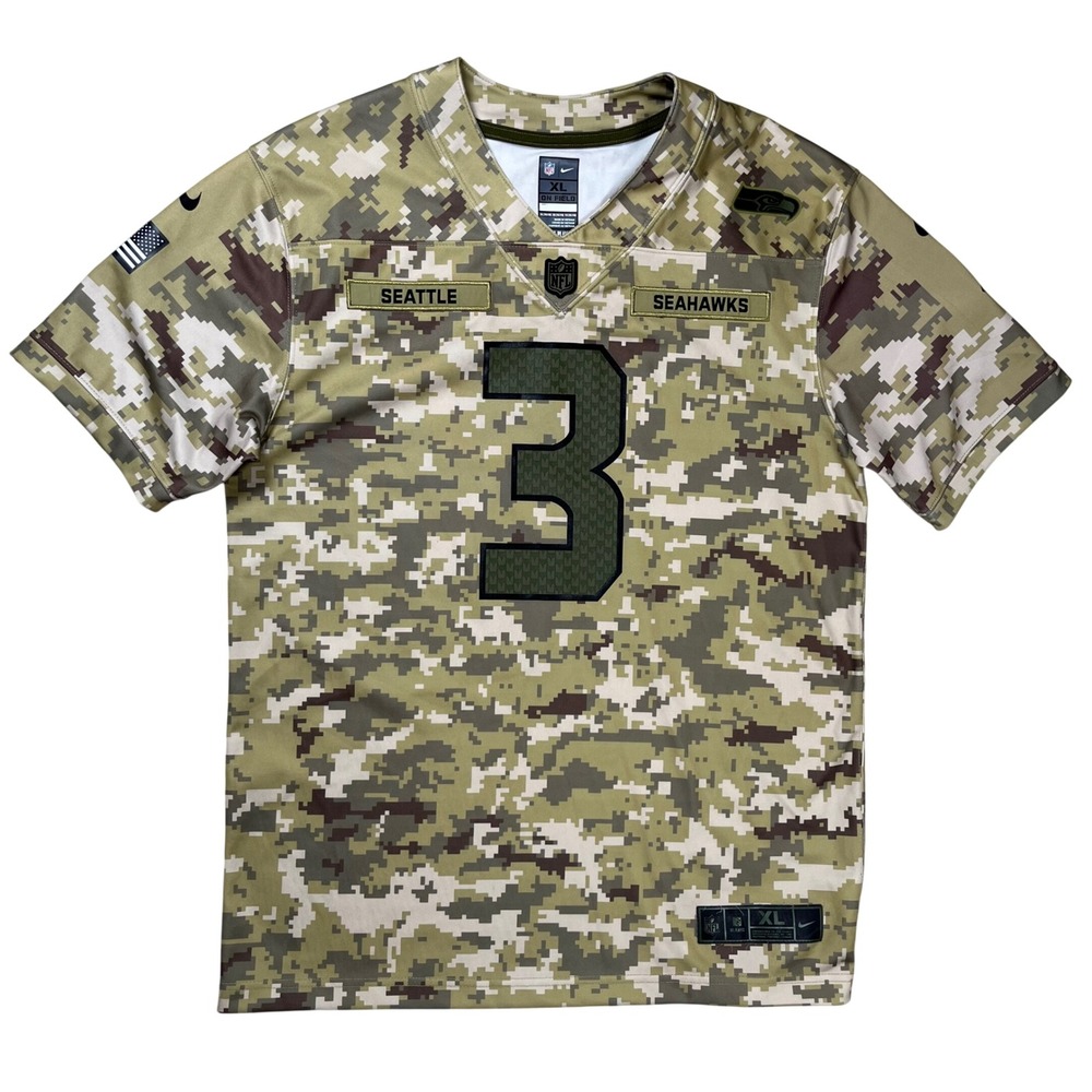 Nike Seattle Seahawks Jersey Youth XL‎ Camo Russell Wilson 3 Salute to Service